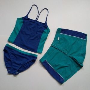 EUC LL Bean Blue Tankini Set + Board Shorts Sz 12